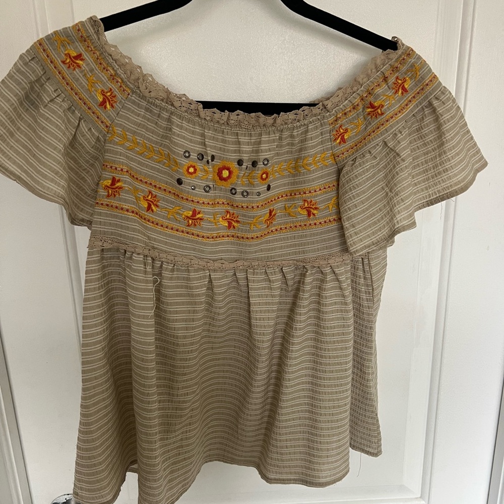 Striped Off-Shoulder Top with Embroidery from Alterd State